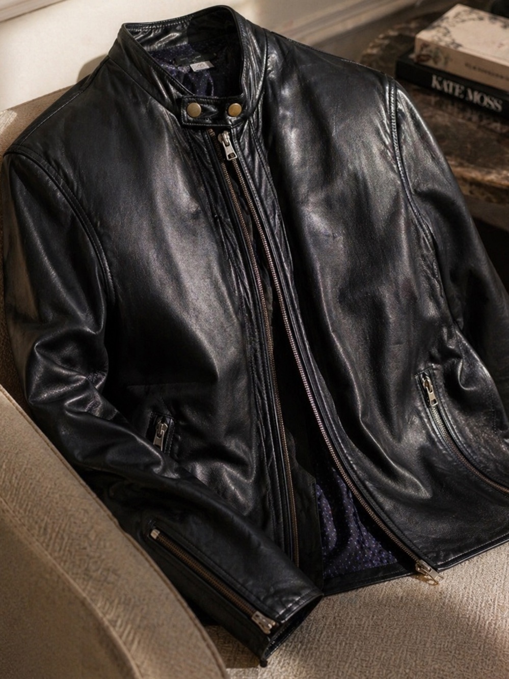 Paul Smith Black Lamb Leather Moto Jacket Men’s Medium Minimalist Biker Designer